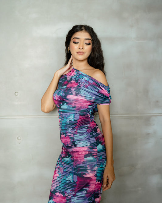 Drop Shoulder Multi Colour Dress
