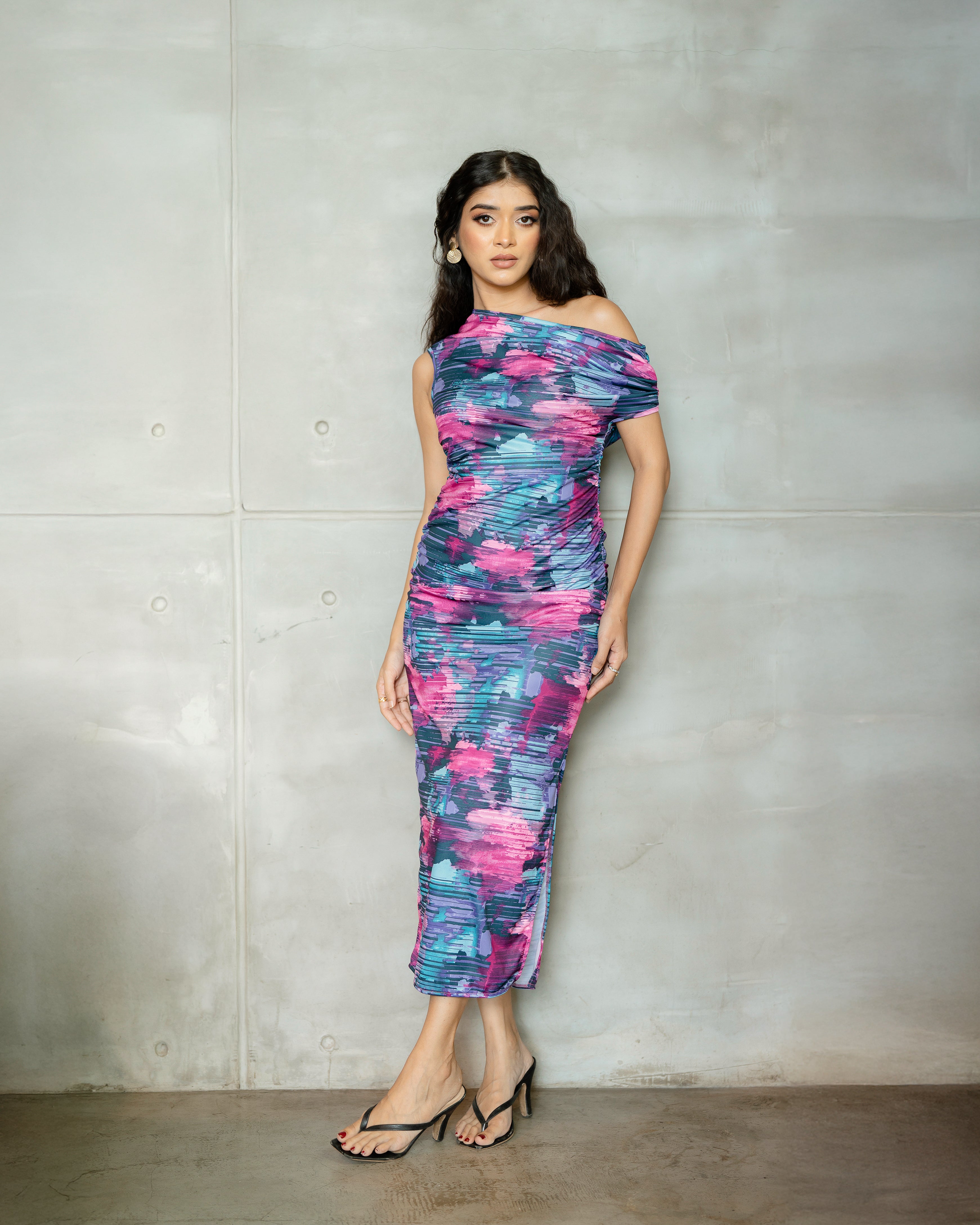 Drop Shoulder Multi Colour Dress