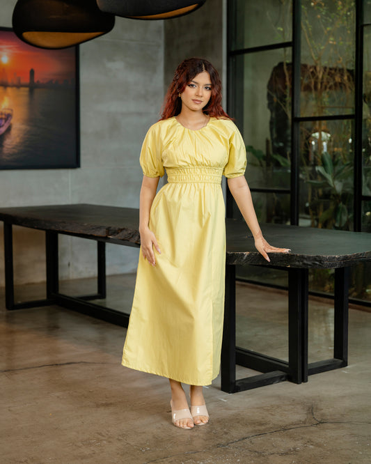 Waist Gatherd Long Dress