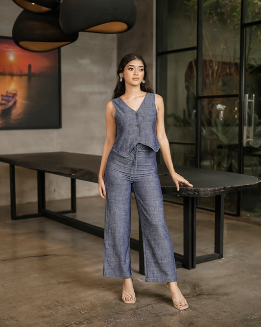 Waist Gathered Pant & Buttoned Waistcoat