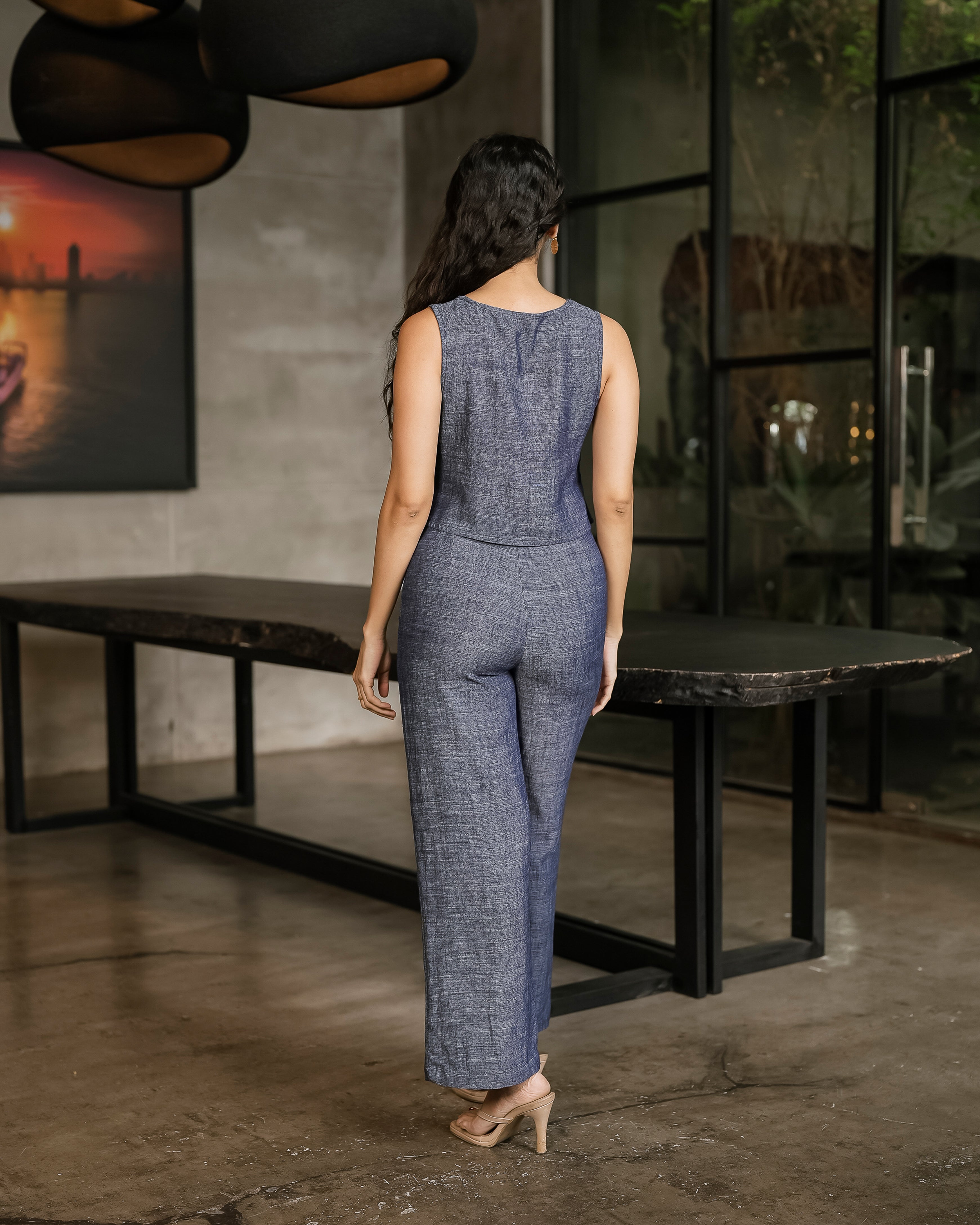Waist Gathered Pant & Buttoned Waistcoat