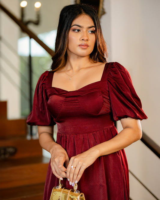 Puff Sleeve Corset Style Maxi Dress