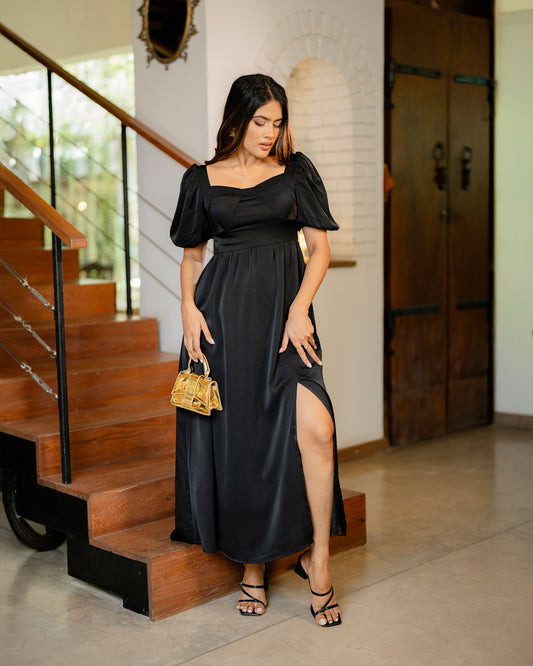 Puff Sleeve Corset Style Maxi Dress