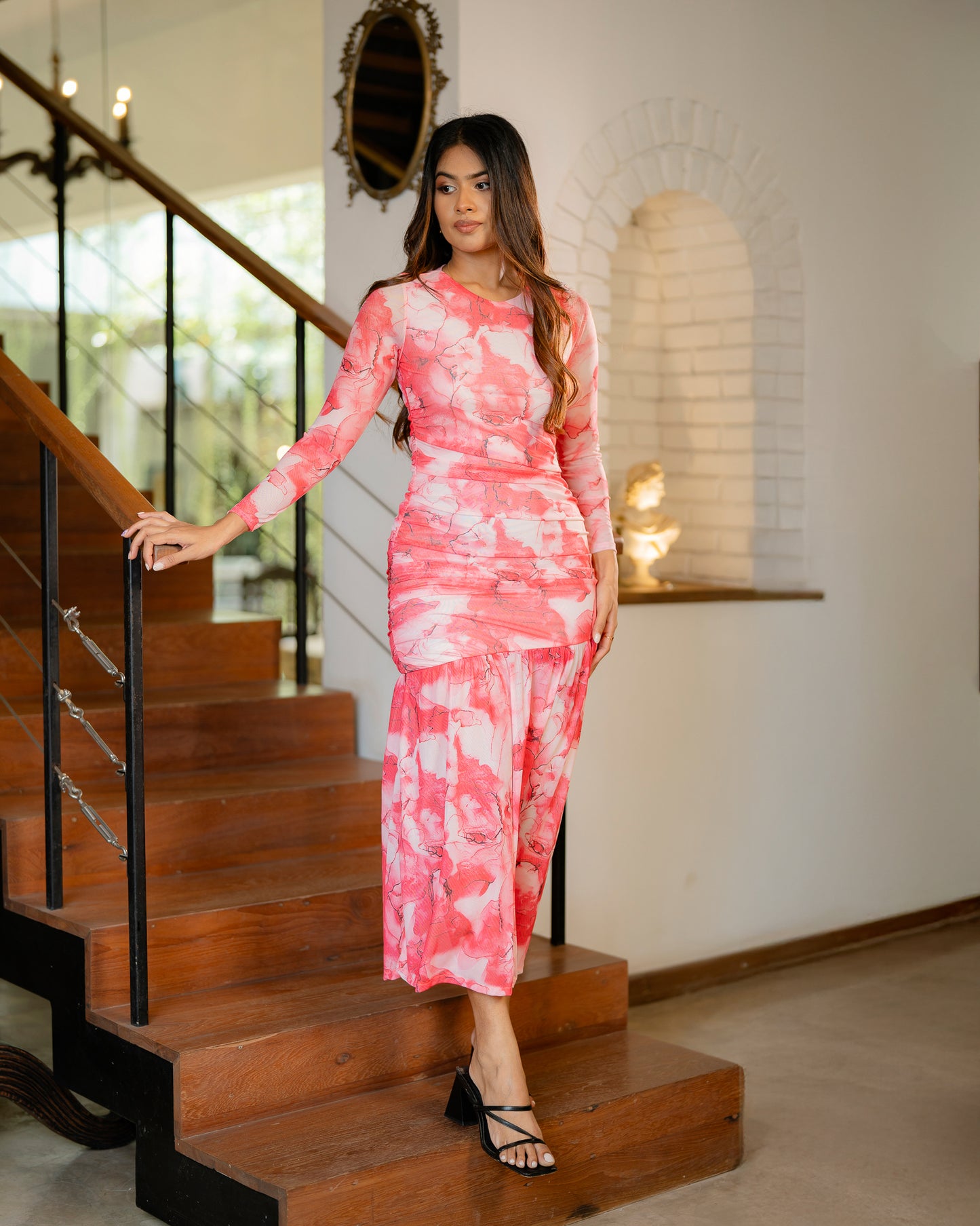 Long Sleeve Ruffle Hem Long Dress