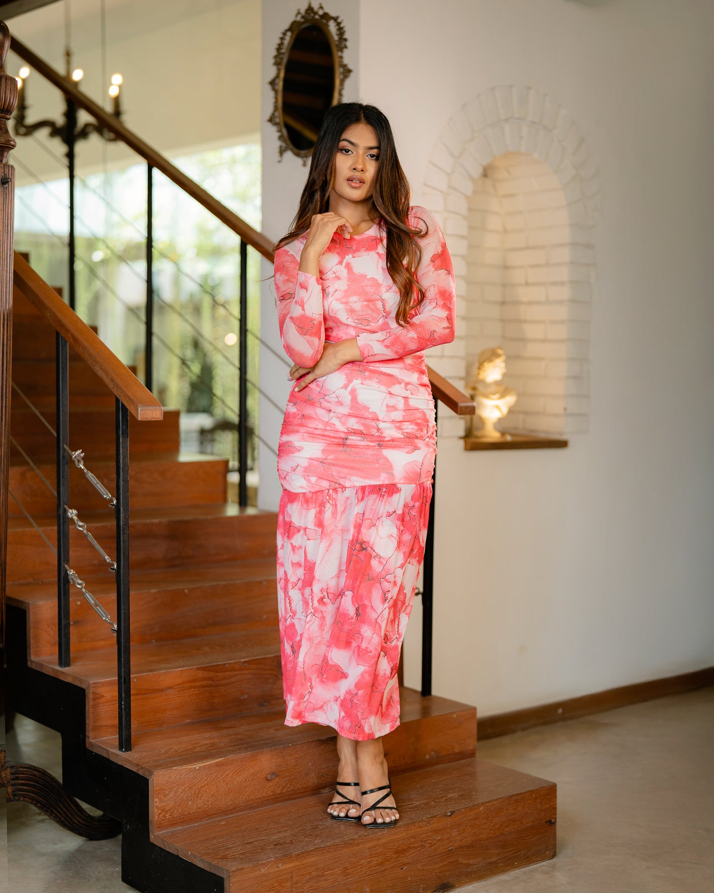 Long Sleeve Ruffle Hem Long Dress