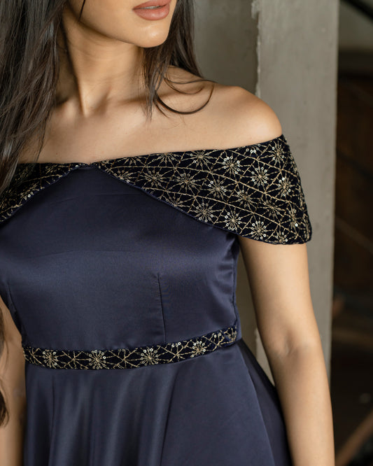 Drop Shoulder Gold Detail Dress