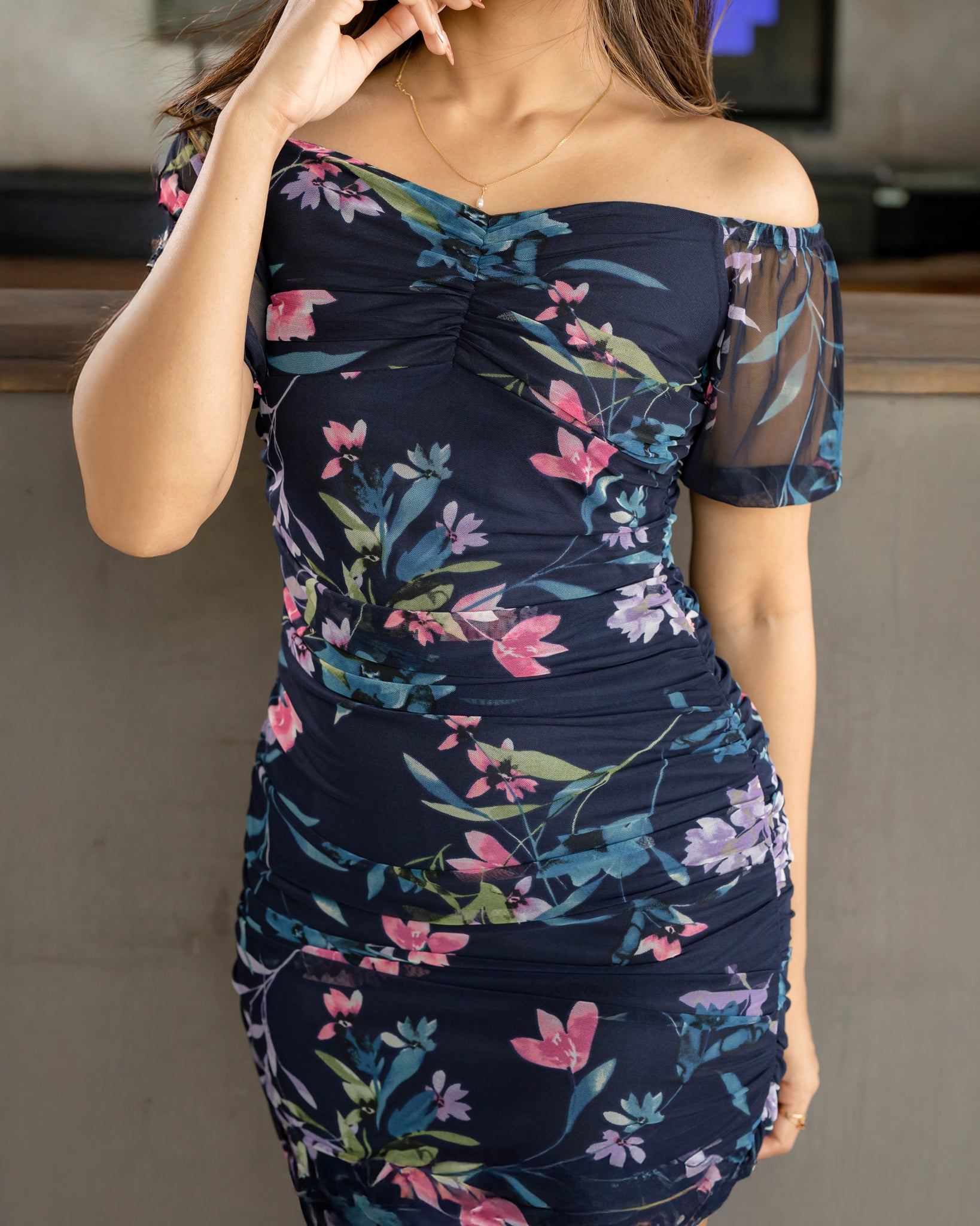 Floral Gathered Short Dress