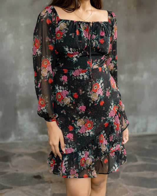 Ruffle Hem Gold Detail Dress