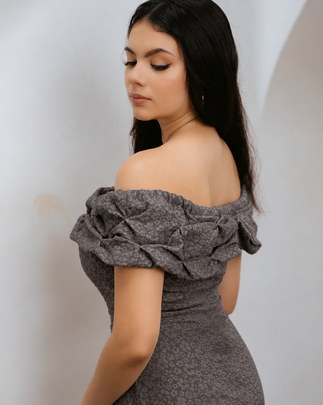 Drop Shoulder Jacquard Midi Dress