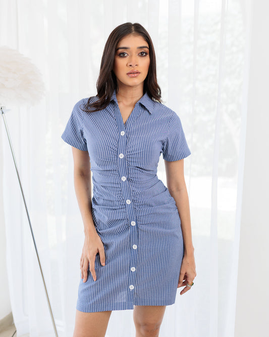Gathered Placket Button Detail Dress