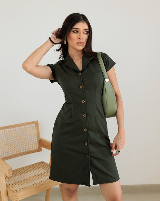 Collar Button Detail Dress