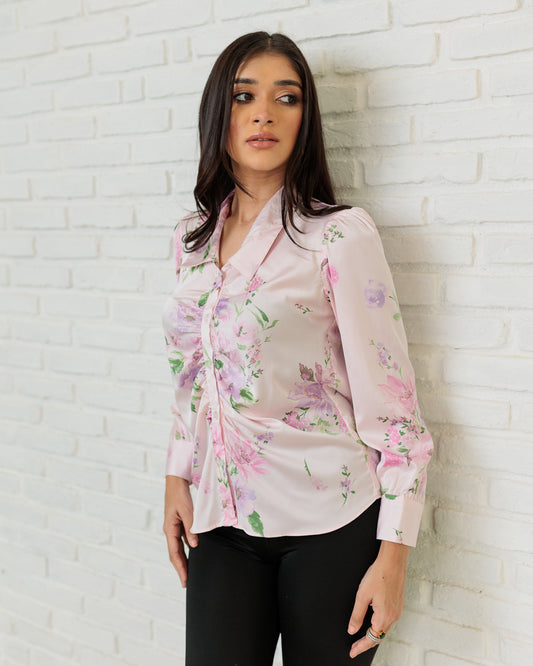 Front Gathered Long Sleeve Top