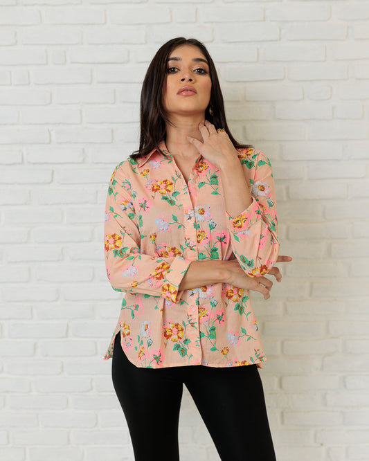 Printed Floral Back Knot Shirt Top