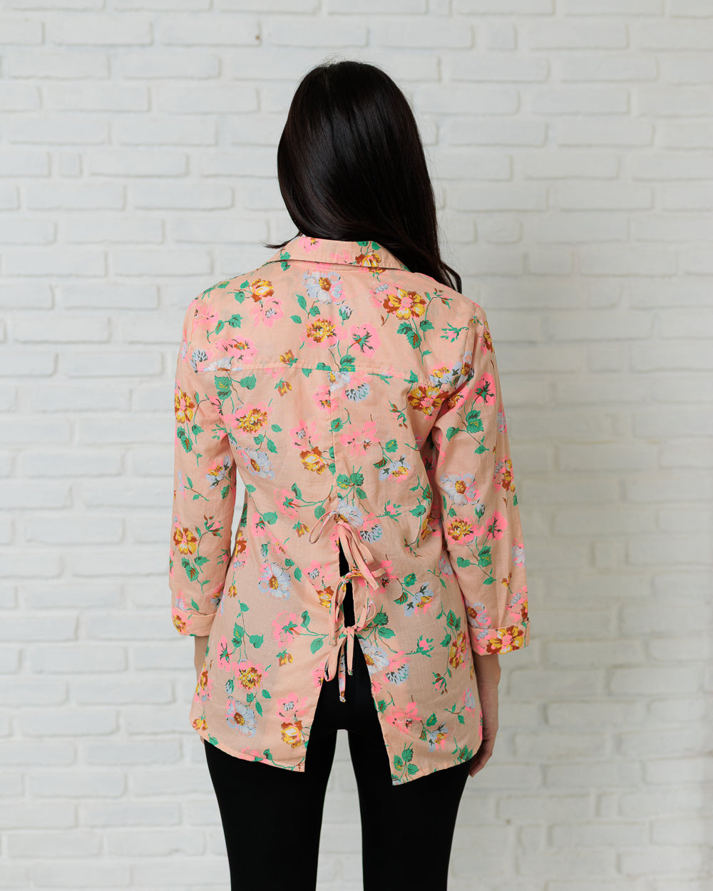 Printed Floral Back Knot Shirt Top