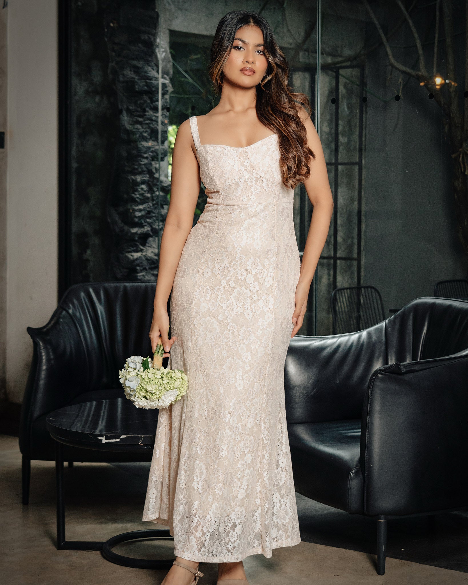Corset Detail Mesh Long Dress