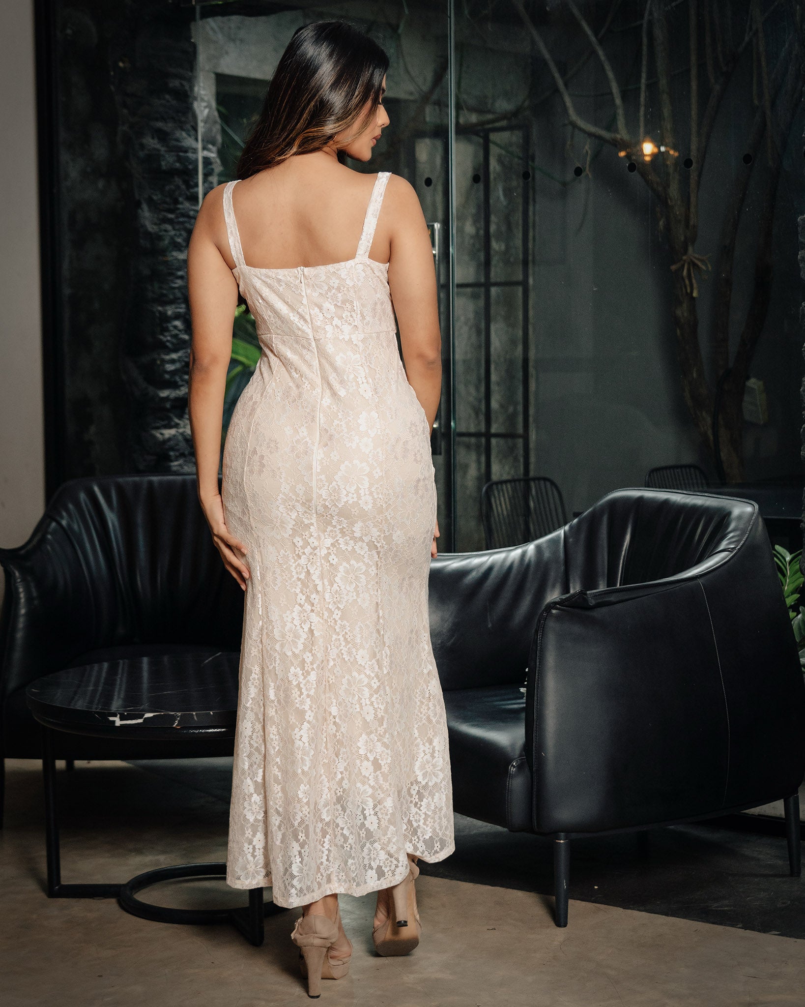Corset Detail Mesh Long Dress