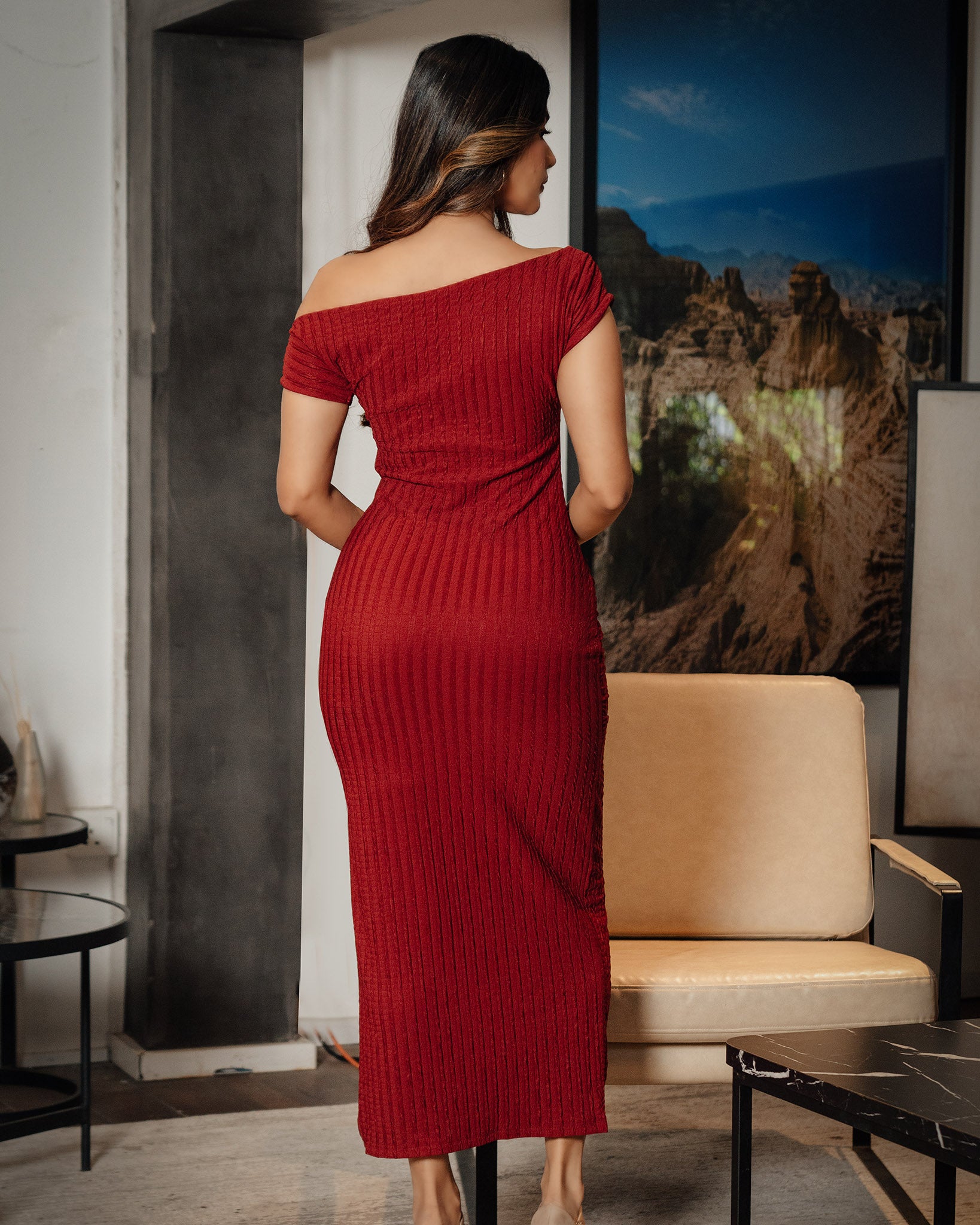 Drop Shoulder Front Slit Dress