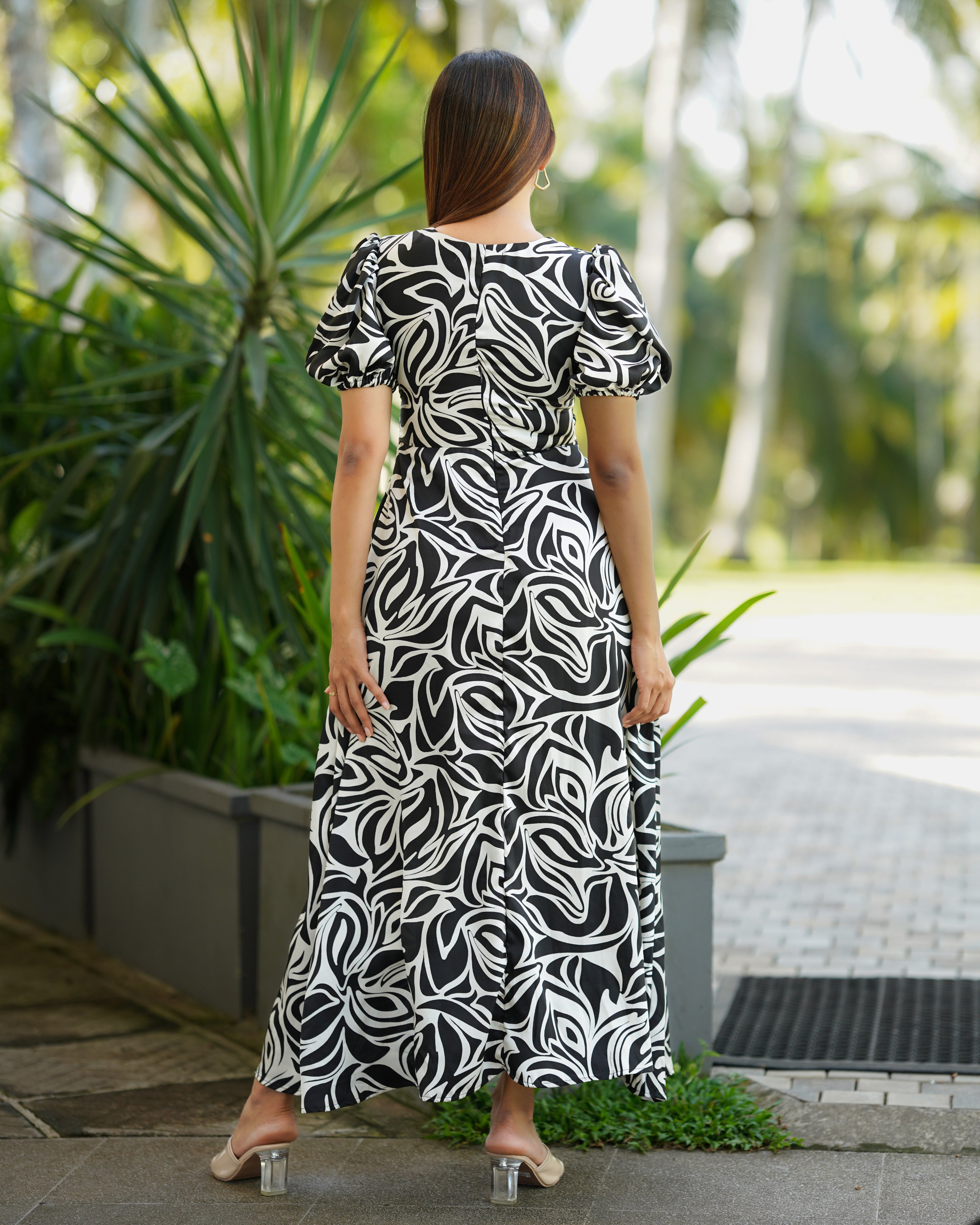 Waist Gathers Printed Maxi Dress