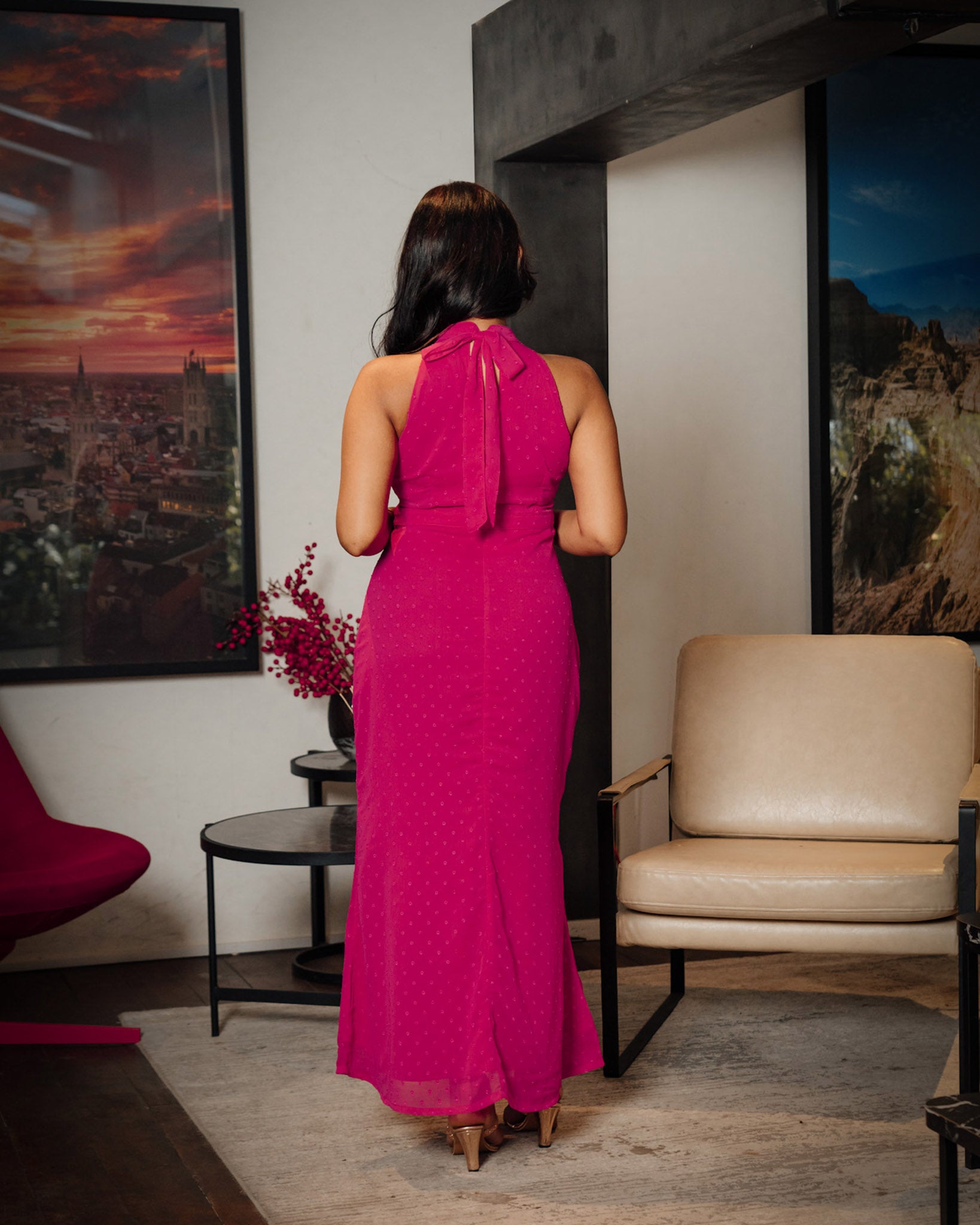Halter Neck Back Tie up Dress