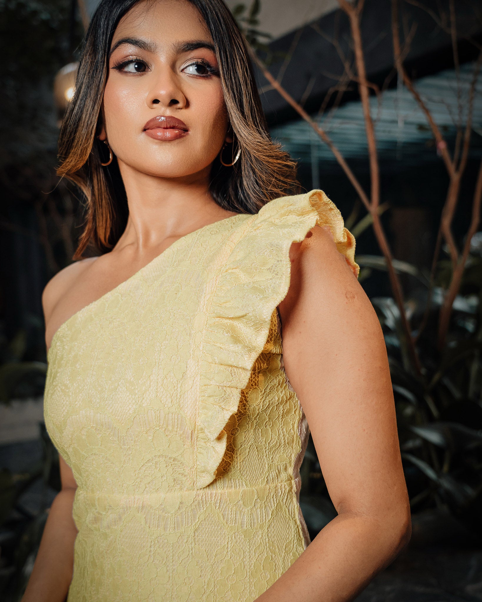 One Shoulder Mesh Dress