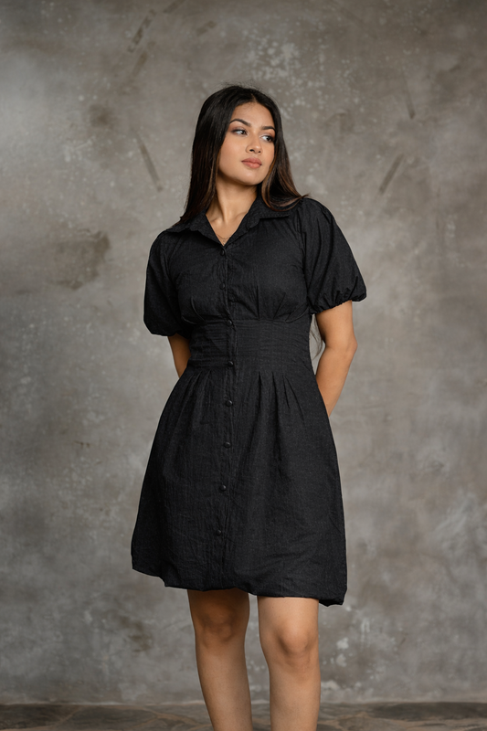 Cotton Puff Sleeve Balloon Dress