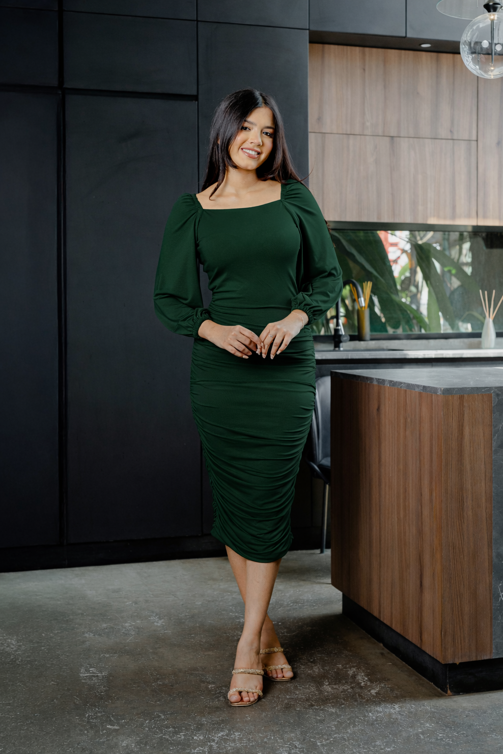 Long Sleeve Gathered Dress