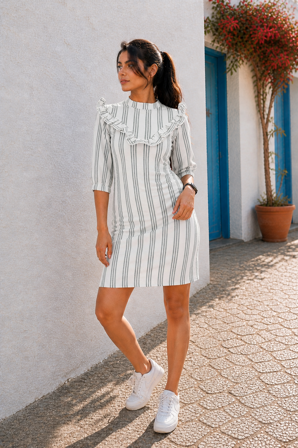 Stripes Ruffle Detail Dress