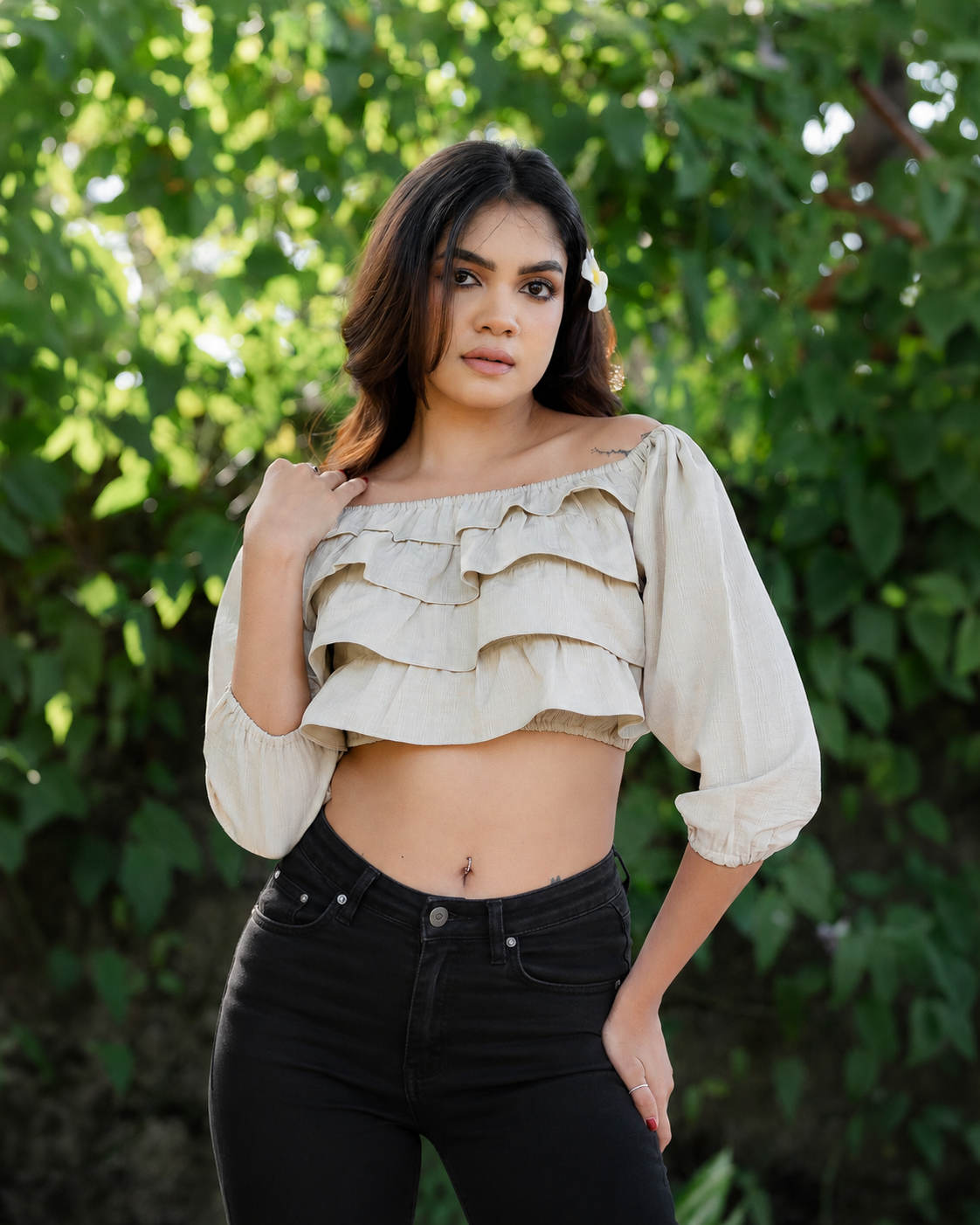 Ruffle Long Sleeve Crop Top