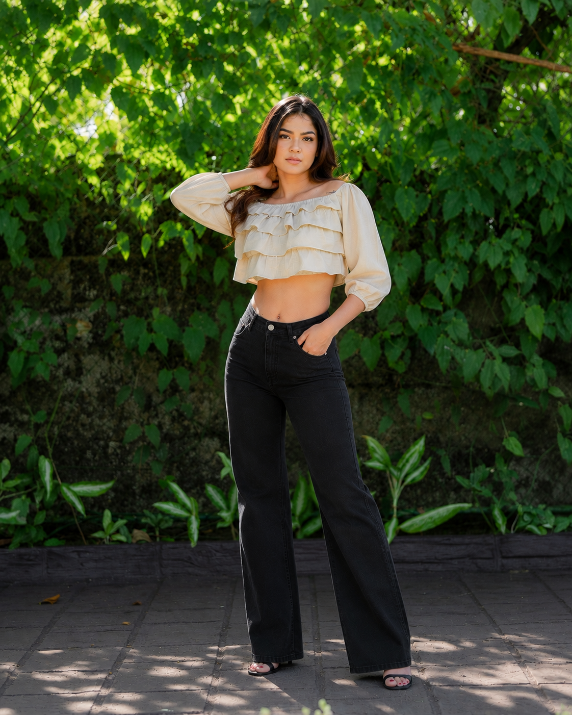 Ruffle Long Sleeve Crop Top