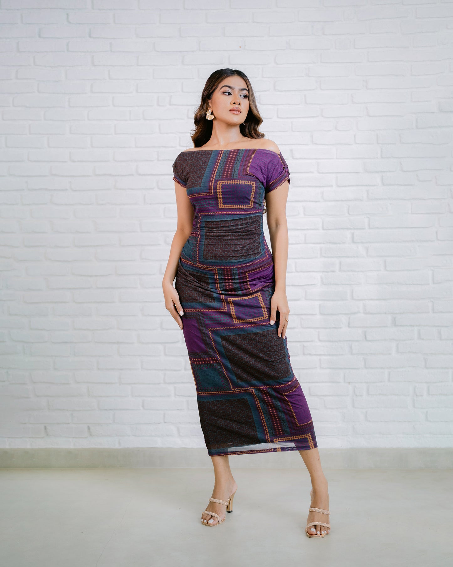 Multi Coloured Ruched Dress