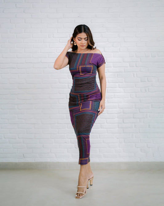 Multi Coloured Ruched Dress