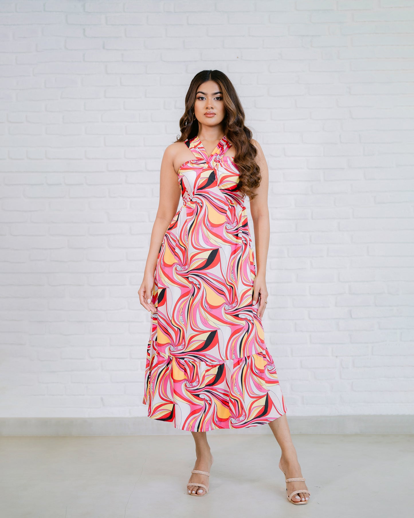 Double Second Cross Over Halterneck Maxi Dress