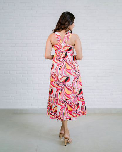 Double Second Cross Over Halterneck Maxi Dress