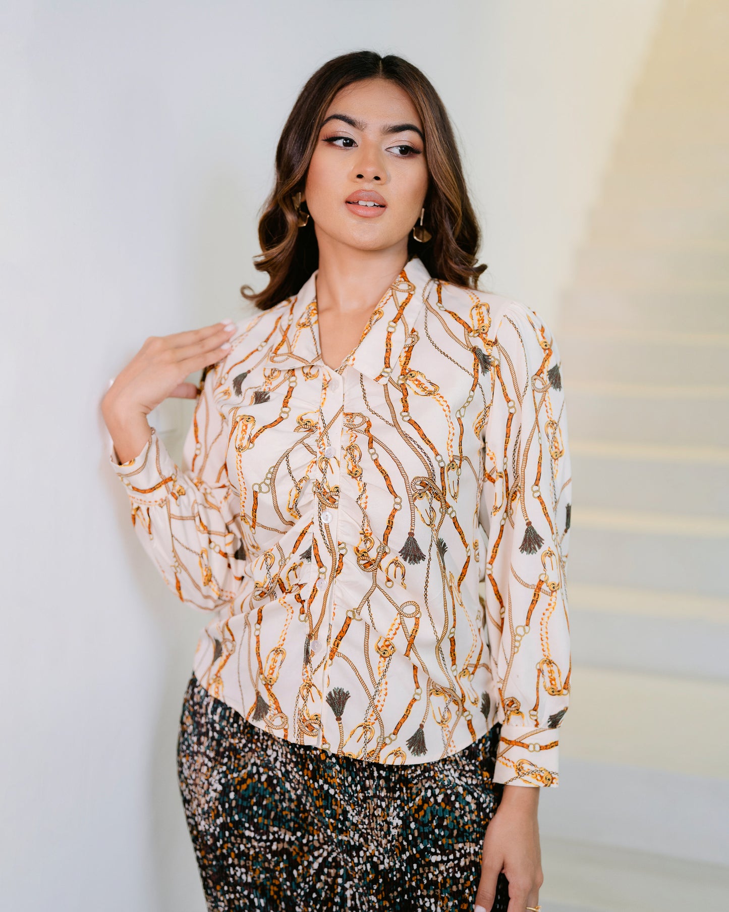Front Gathered Long Sleeve Top