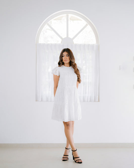 Tiered Cut Lawn Short Dress