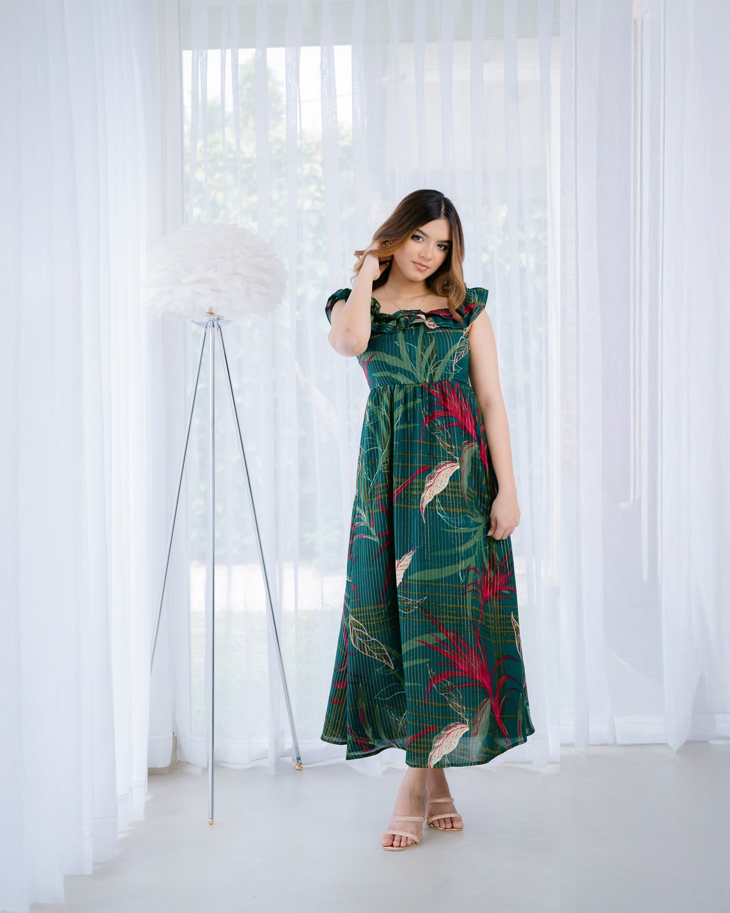 Printed Off Shoulder Maxi Dress