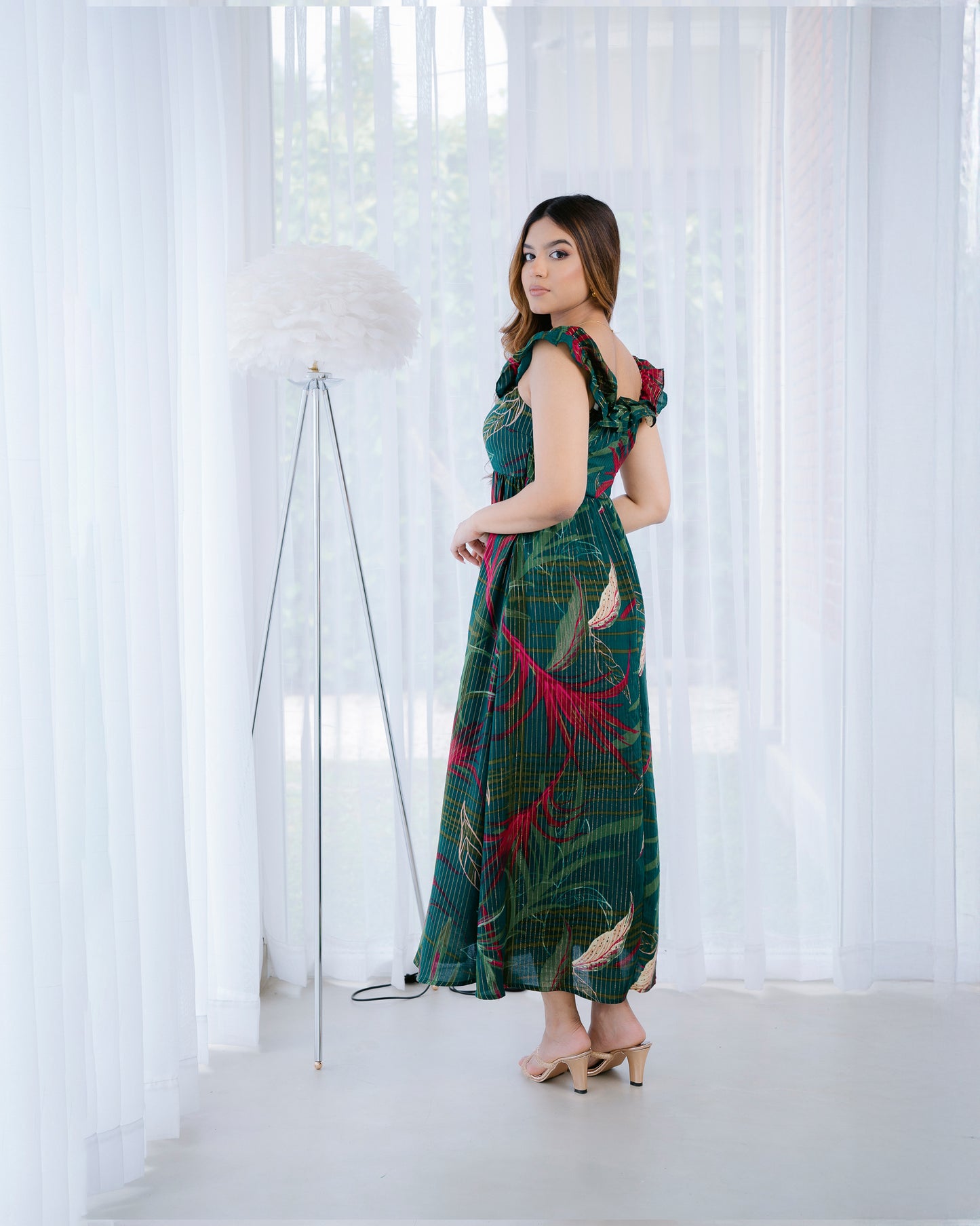 Printed Off Shoulder Maxi Dress