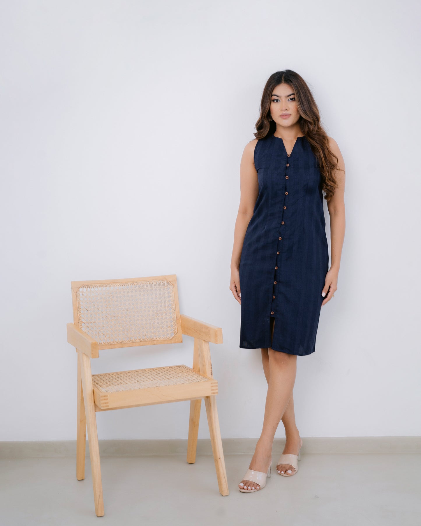 Button Detail Sleeveless Dress