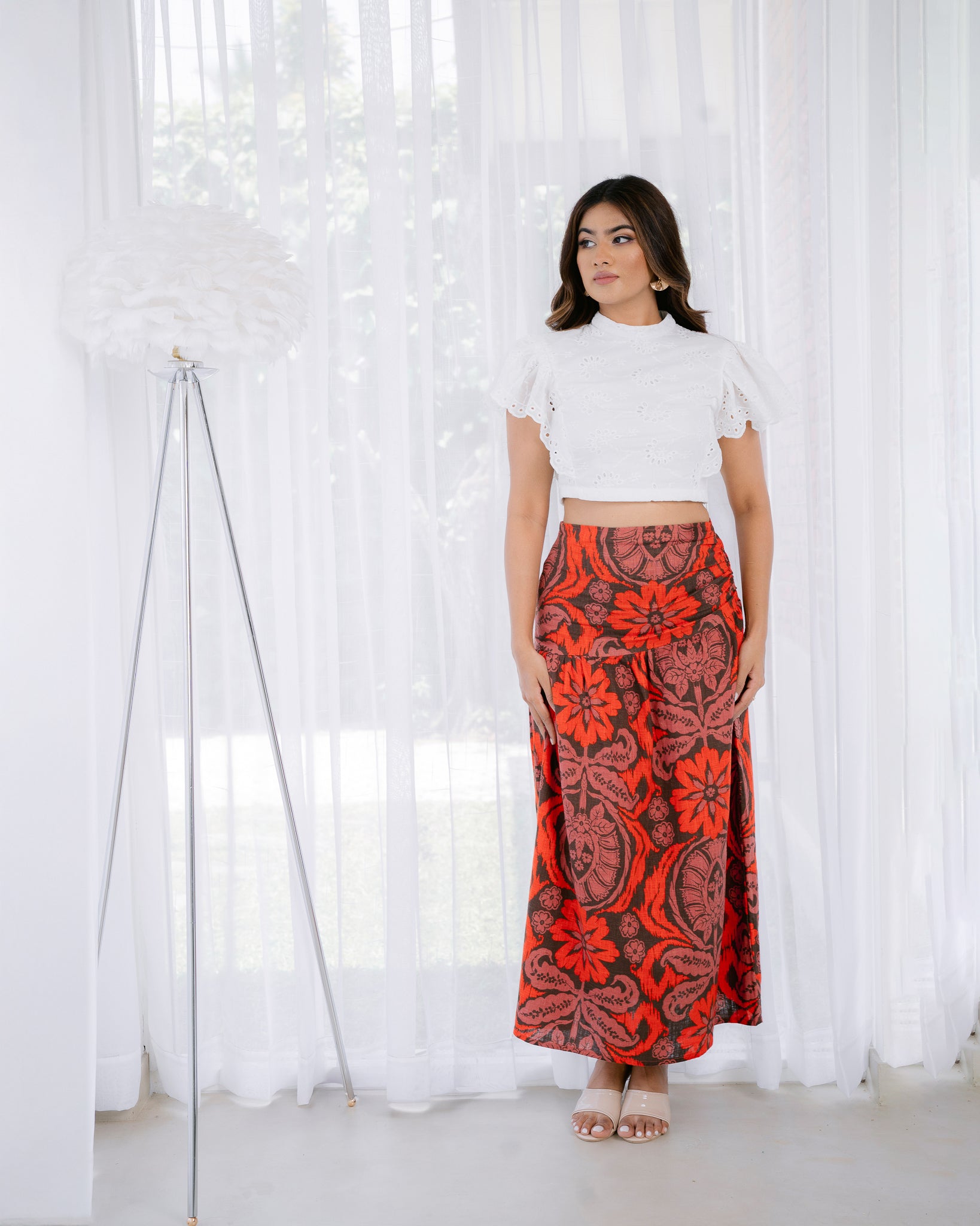 One Side Gathered Long Skirt