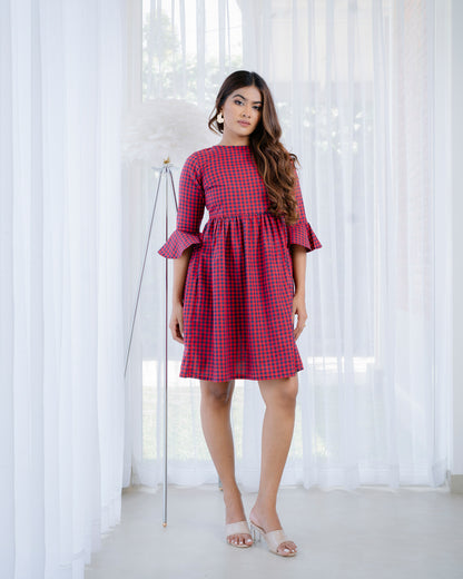 Back Bow Tie Check Dress