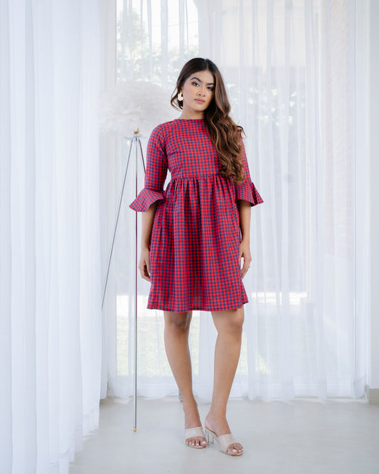 Back Bow Tie Check Dress
