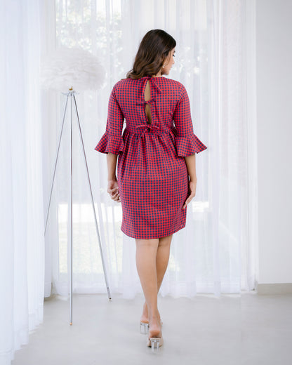 Back Bow Tie Check Dress