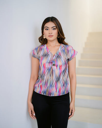 Button Detail Printed Top