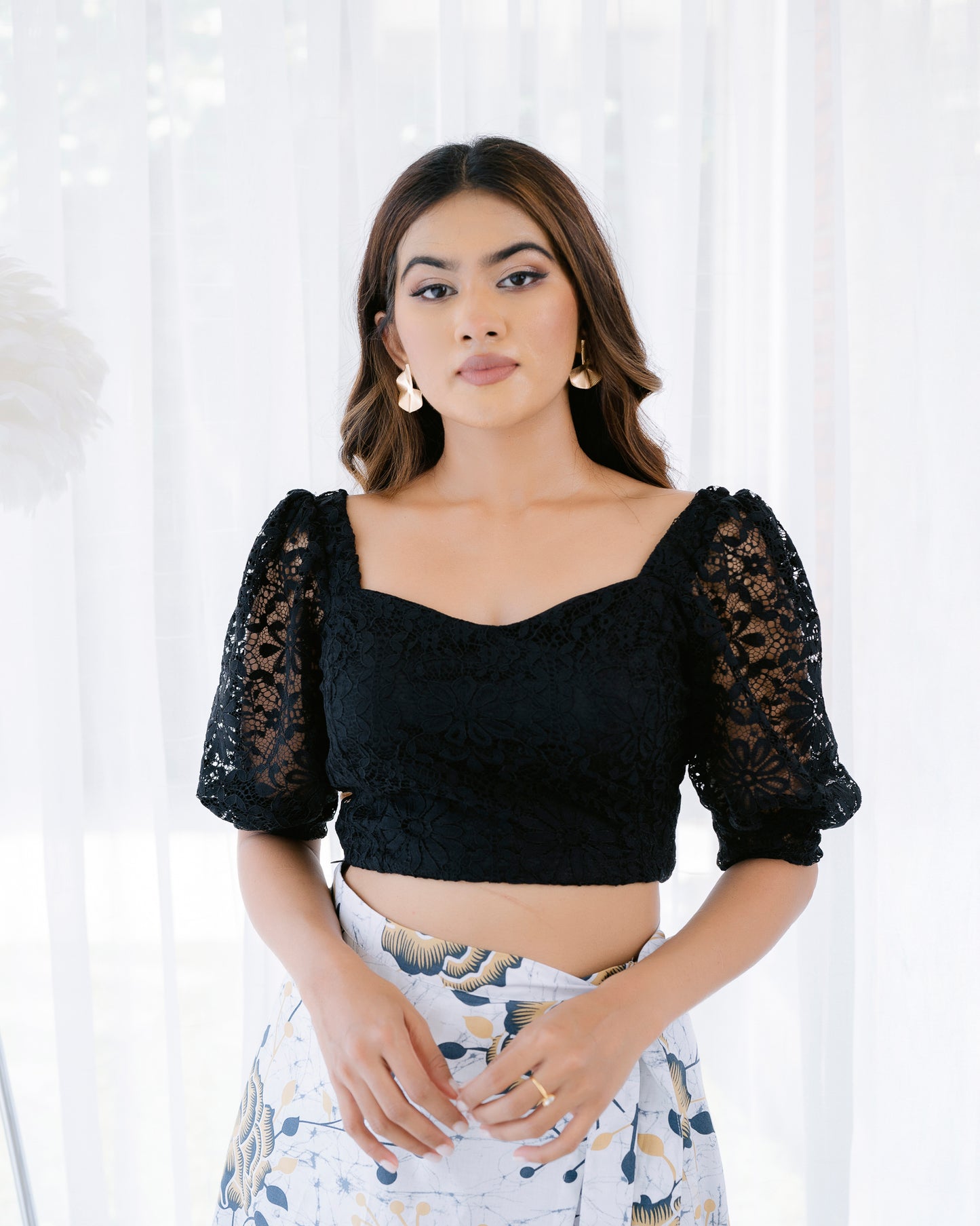 Puff Sleeve Black Mesh Top