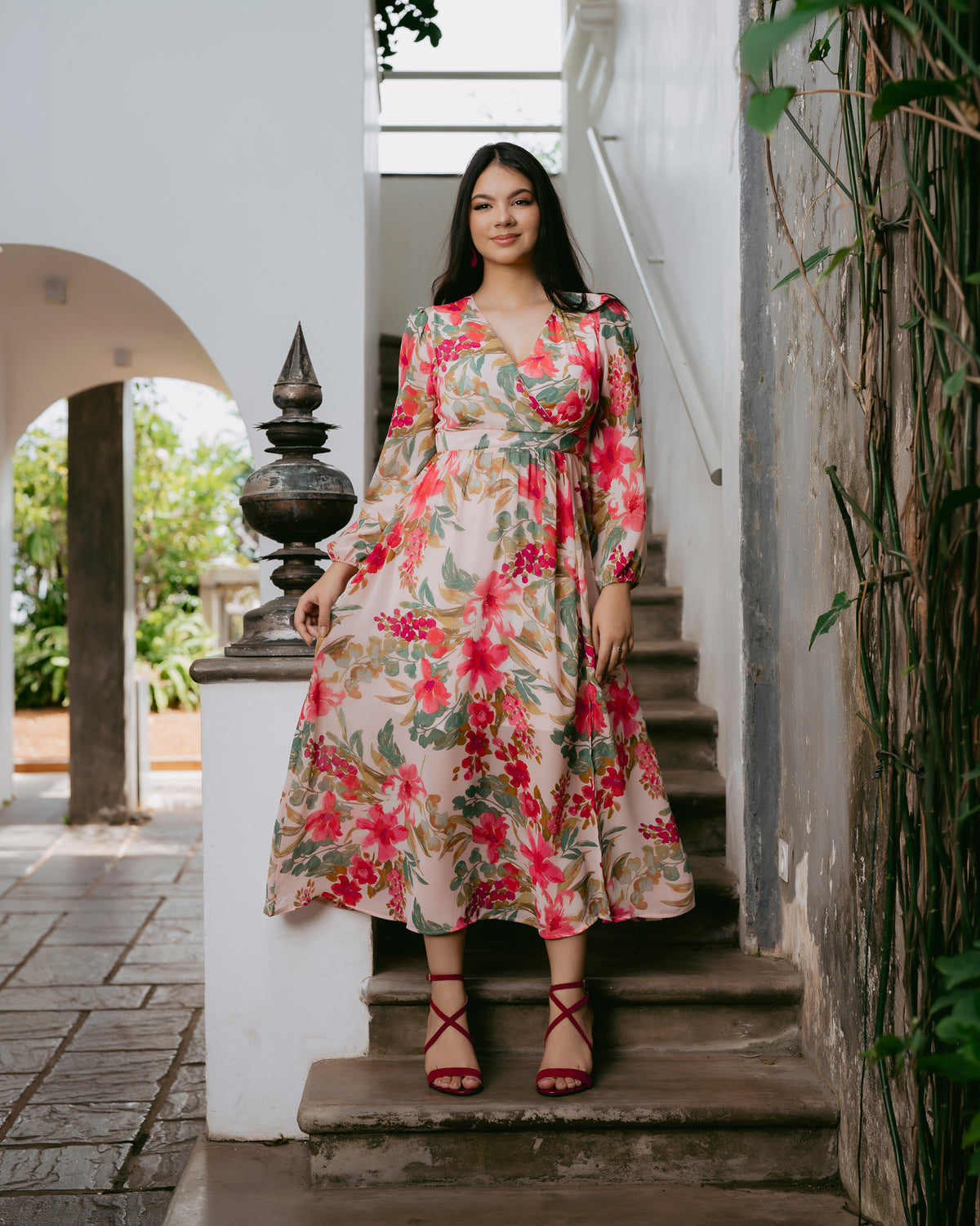 Long-Sleeve Printed Maxi Dress