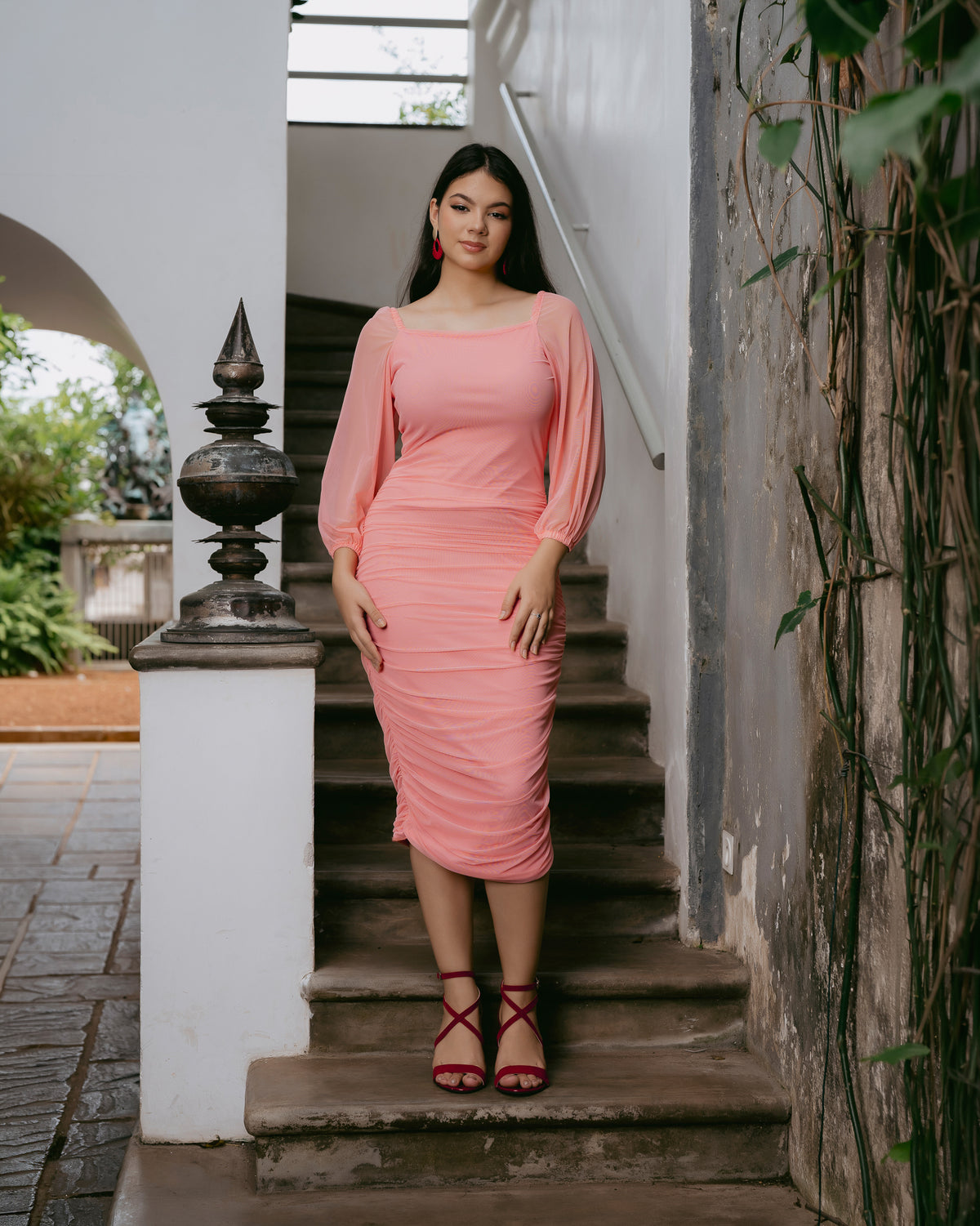 Long Sleeve Gathered Dress