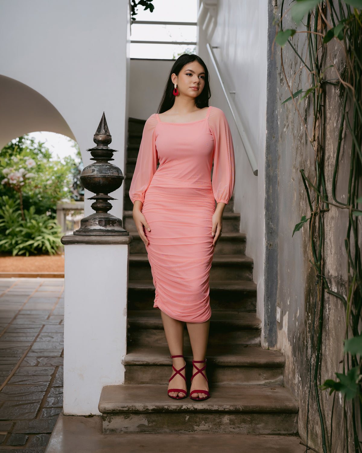 Long Sleeve Gathered Dress