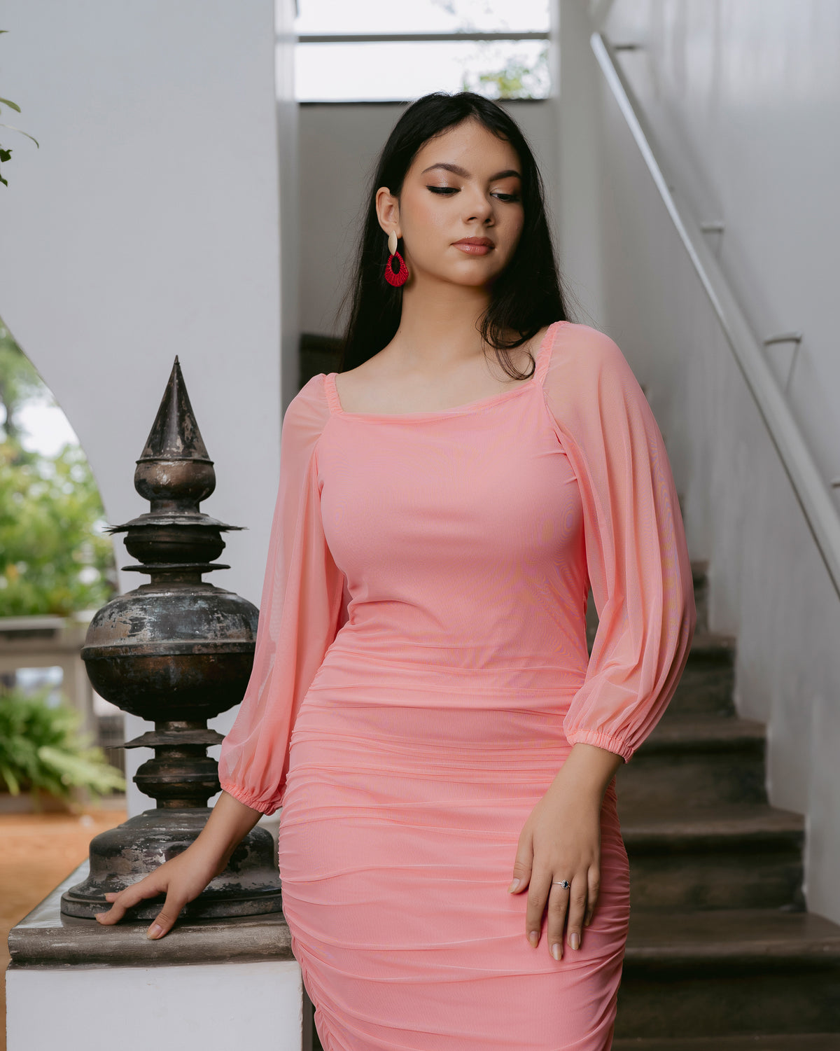 Long Sleeve Gathered Dress