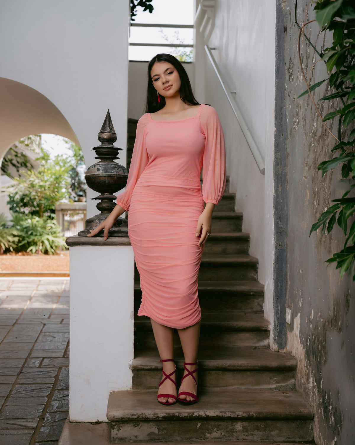 Long Sleeve Gathered Dress