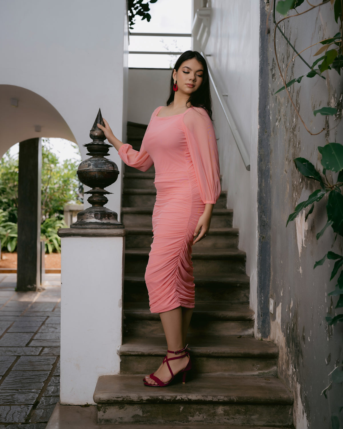 Long Sleeve Gathered Dress